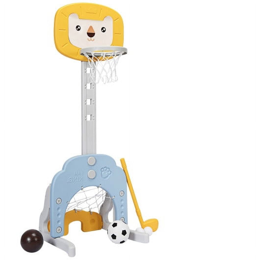 3 in. 1 Adjustable Kids Basketball Hoop Sports Set Yellow