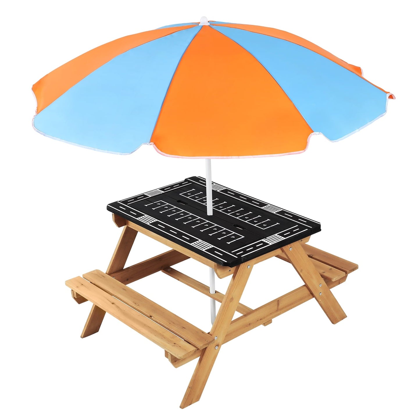 3 in 1 Kids Sand & Water Table w/Adjustable Umbrella,Outside Table Set with Benches,Outdoor Activity Table for Kids Toddler Boys Girls