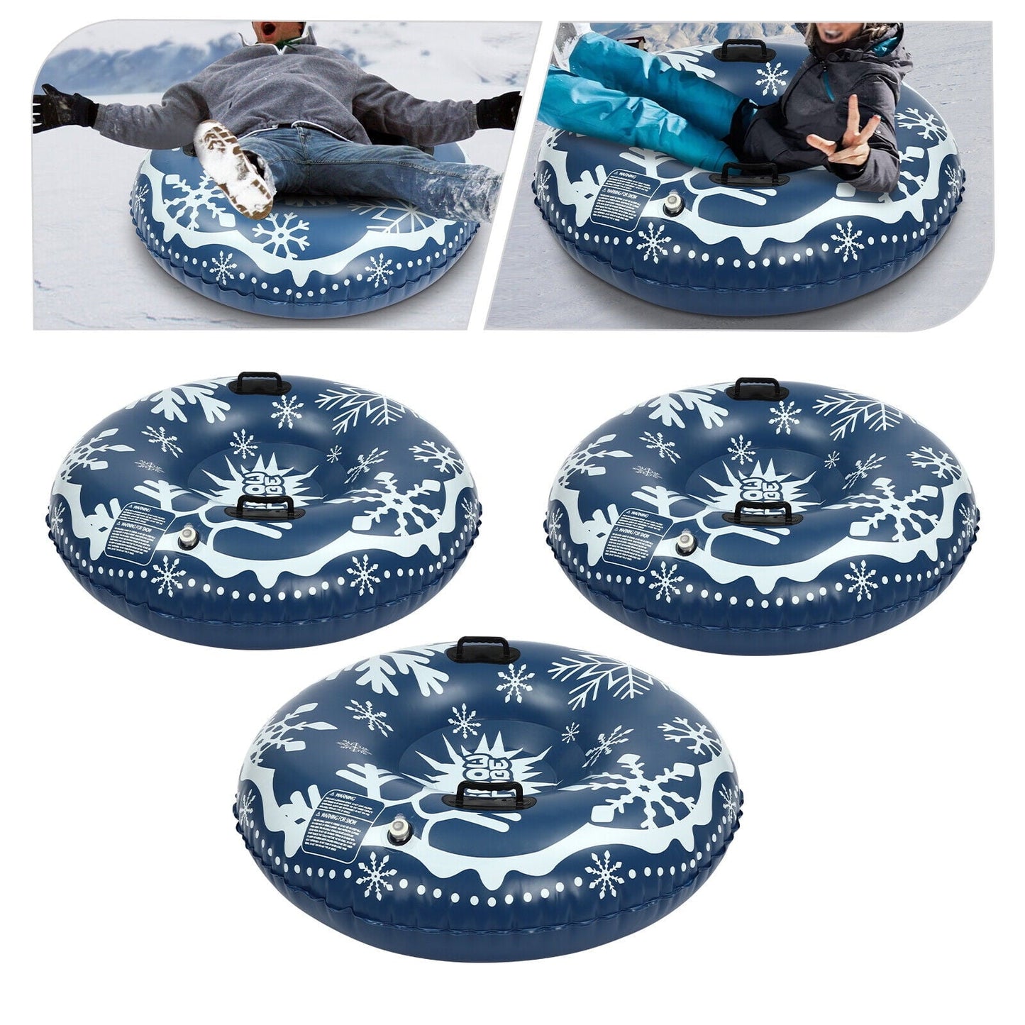 3pcs 40inch Snow Sleds Blue White PVC Ski Circle Inflatable Sled 75kg-100kg
