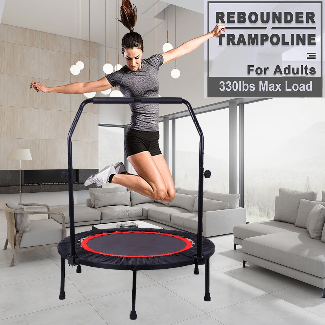 40 Inch Mini Exercise Trampoline for Adults or Kids, Indoor Fitness Rebounder Trampoline with Safety Pad, Portable Stool for Indoor Outdoor Workout