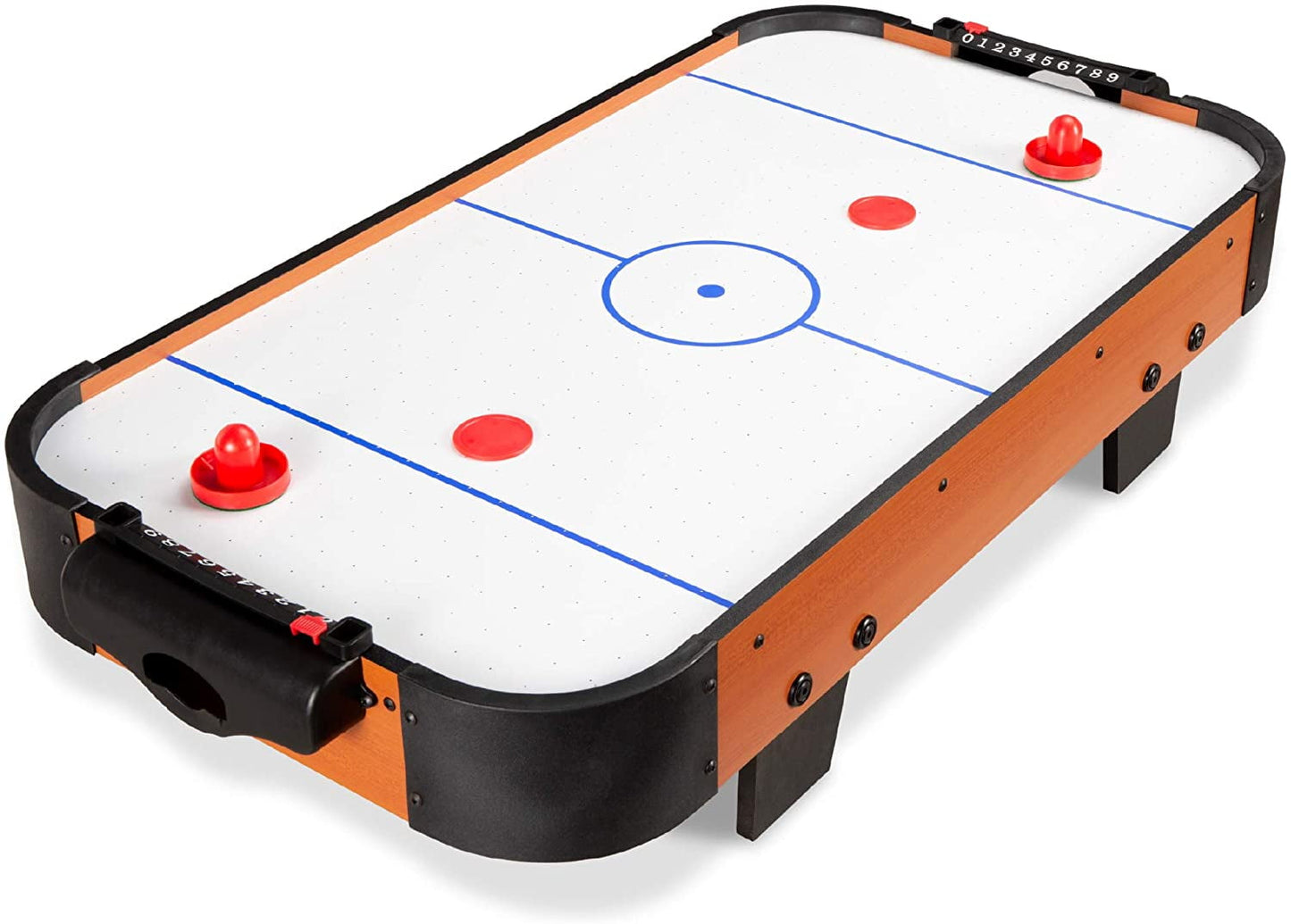 40in Portable Tabletop, Air Hockey Arcade Table for Game Room, Living Room w/ 100V Motor, Powerful Electric Fan, 2 Strikers, 2 Pucks