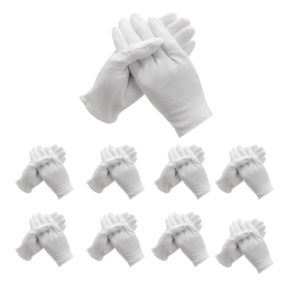 48 Pcs (24Pairs) White Cotton Gloves for Dry Hand Moisturizing Cosmetic Eczema Hand Spa and Coin Jewelry Inspection Soft, Breathable, Washable & Stretchy Cloth Checking Gloves,Serving Gloves