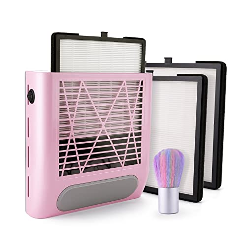 ZUZUXIA Powerful 80W Nail Dust Collector for Nails Vacuum Fan Vent Duster Collecter with 2 Reusable Filters & Brush