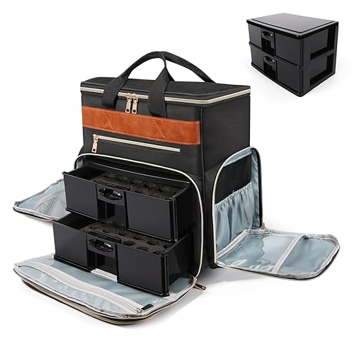 Yokilly Nail Polish Organizer Case Hold 70+ Bottles, Nail Storage Supplies Organizer Carrying Case with 2 Removable Drawer, Large Nail Polish Bag Organizers and Storage Box for Nail Tech, Black