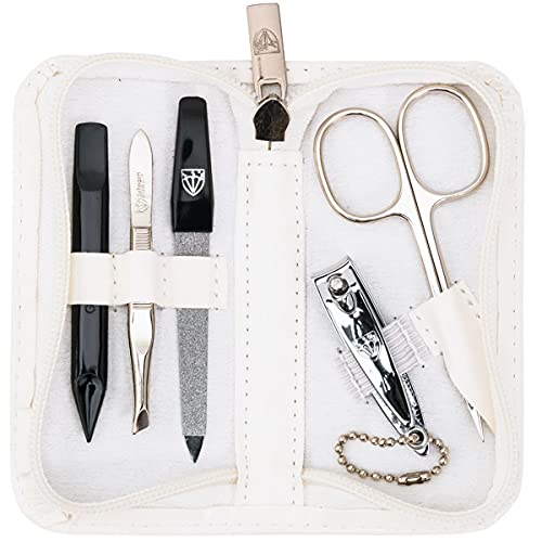 3 Swords Germany - brand quality 5 piece manicure pedicure grooming kit set for professional finger & toe nail care scissors clipper fashion leather case in gift box, Made in Solingen Germany (02105)