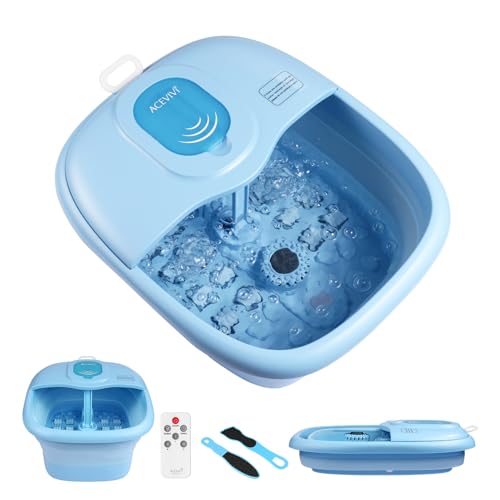 ACEVIVI Collapsible Foot Spa Bath Massager with Heat, Foot Bath with 16 Shiatsu Massage Rollers, Remote Control, Pumice Stone, Bubbles, Foot Soak Tub with Timer and Temperature Control, Light Blue