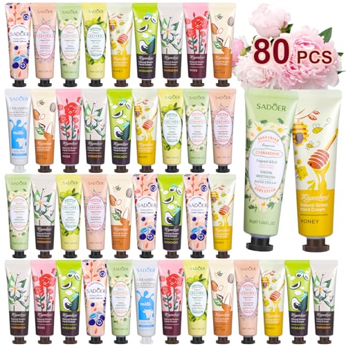 80 Pack Hand Cream Gift Set: Hand Lotion Travel Size, Mini Hand Lotion Bulk, Lotion Sets for Women Gift,Hand Cream for Dry Cracked Hands,Small Stocking Suffers Christmas Gifts for Women Girls Coworker