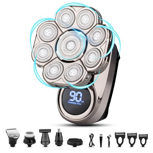 9D Electric Head Shaver for Bald Men, Upgraded 6-in-1 Head Shaver for Bald Men, Waterproof Wet/Dry Grooming Kit Electric Shaver for Men, Cordless Rechargeable Bald Head Razor for Home&Travel Gift