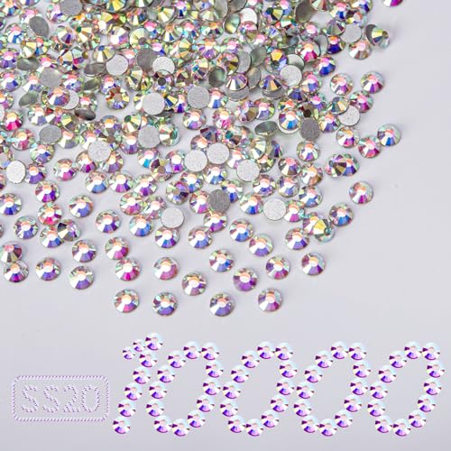 10000PCS Crystal AB Rhinestones Bulk, Flat Back Crystal Glass Stone Round Gems,SS20, 4.6-4.8mm