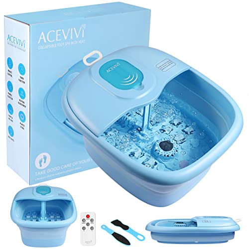 ACEVIVI Collapsible Foot Bath Spa with Heat and Bubble Massage, Pumice Stone, Collapsible Pedicure Foot Soaker Tub Home Basin Remote Control