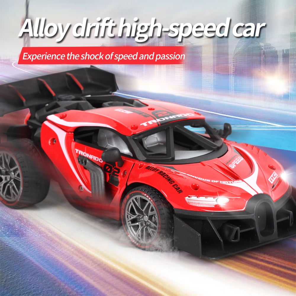 Alloy Remote Control Car, 1/18 Scale 2.4g Mhz High-speed Racing Drift Stunt Car, Top Speed 20 Km/h, Waterproof,with One Rechargeable Batteries and Atomization System, Excellent Xmas Gifts(Red)