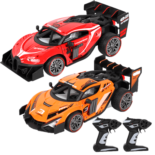 2 Pack Alloy Remote Control Car, 1/18 Scale 2.4g Mhz High-speed Racing Drift Stunt Car, Top Speed 20 Km/h, Waterproof,with Three Rechargeable Batteries and Atomization System, Excellent Xmas Gifts