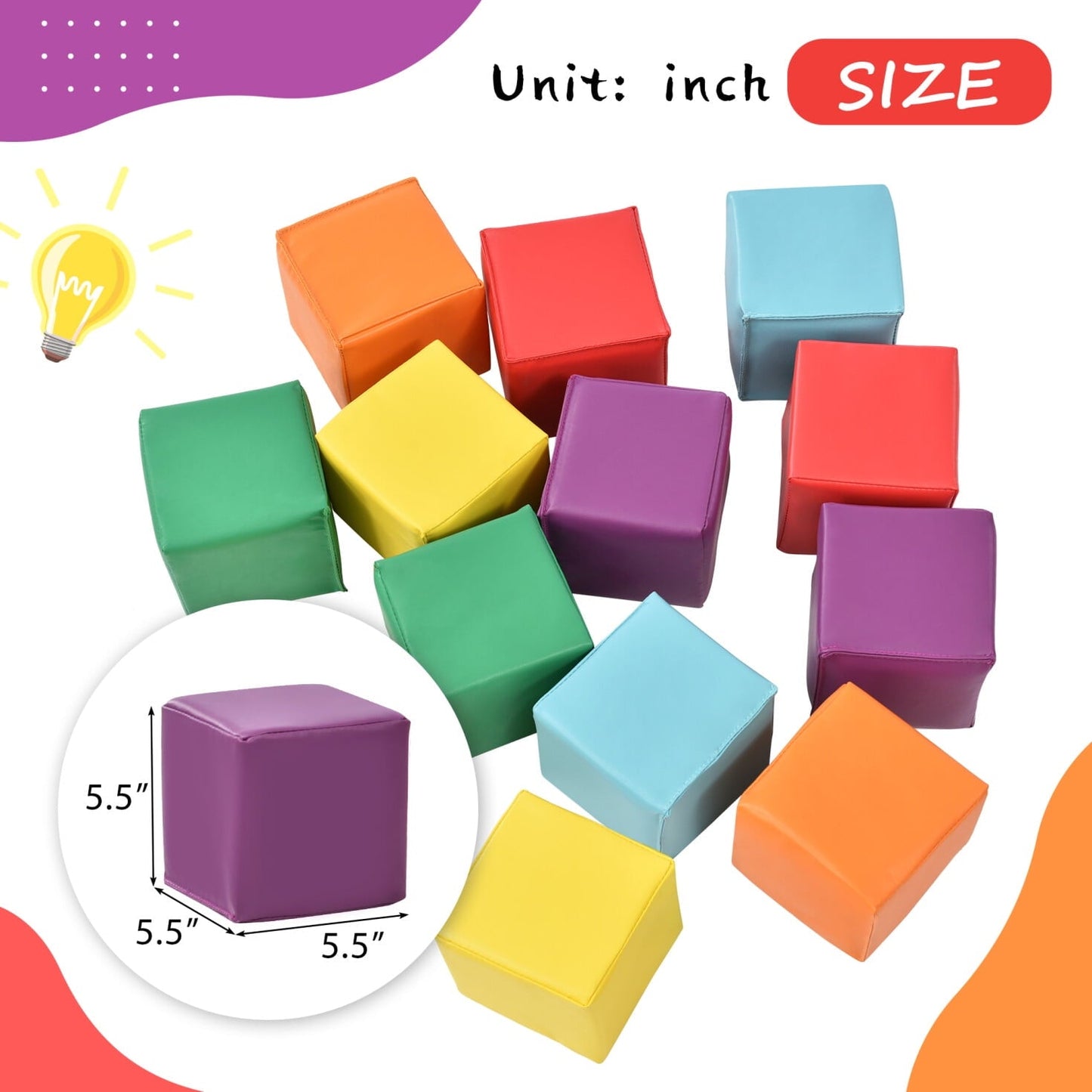 12PCS Toddler Foam Block Playset, 5.5 Inch Soft Colorful Stacking Play Module Blocks, Stacking Climbing Foam Blocks Sets for Babies and Toddles, Easy Clean Safe Indoor Active Play Structure