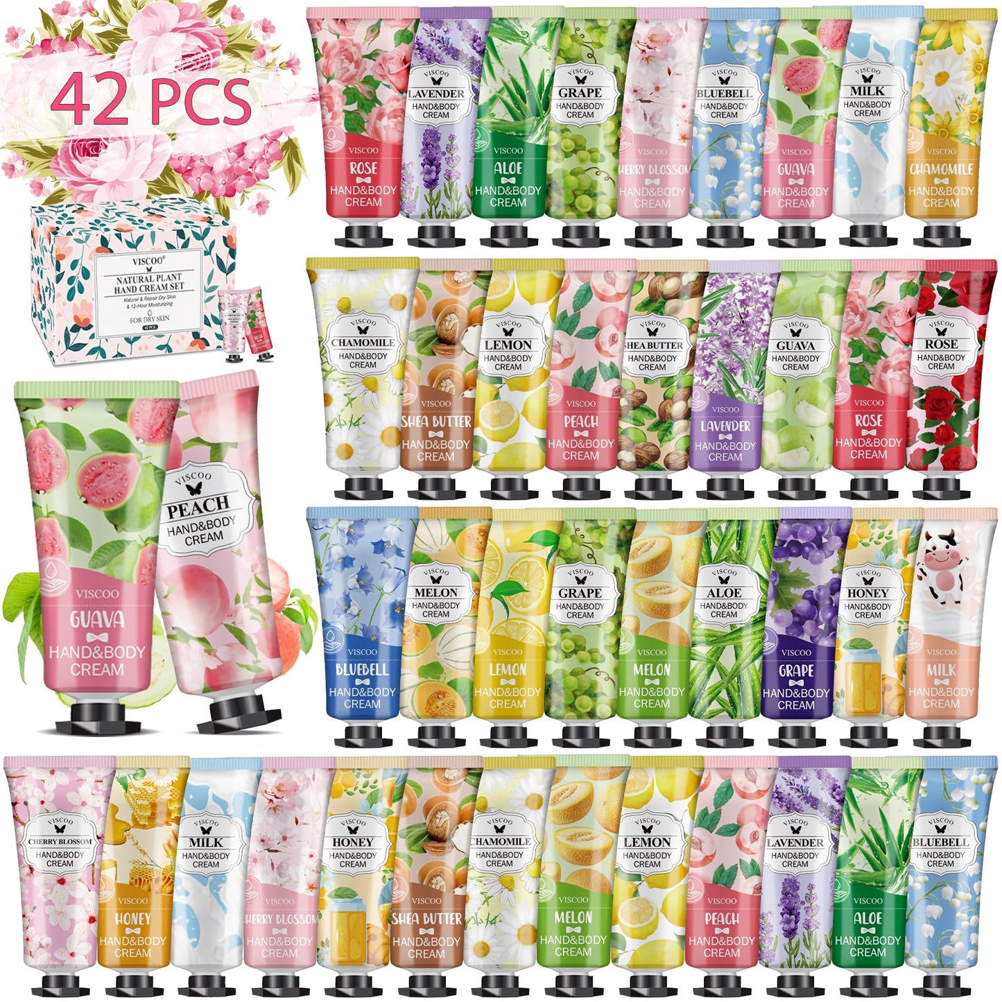 42 Pack Hand Cream Gifts Set for Women and Girls,Hand Lotion Travel Size in Bulk for Dry Cracked Hands,Mini Hand Lotion for Valentine's Day Gifts,Mothers Day Gift, Appreciation Gift,Baby Shower Favors
