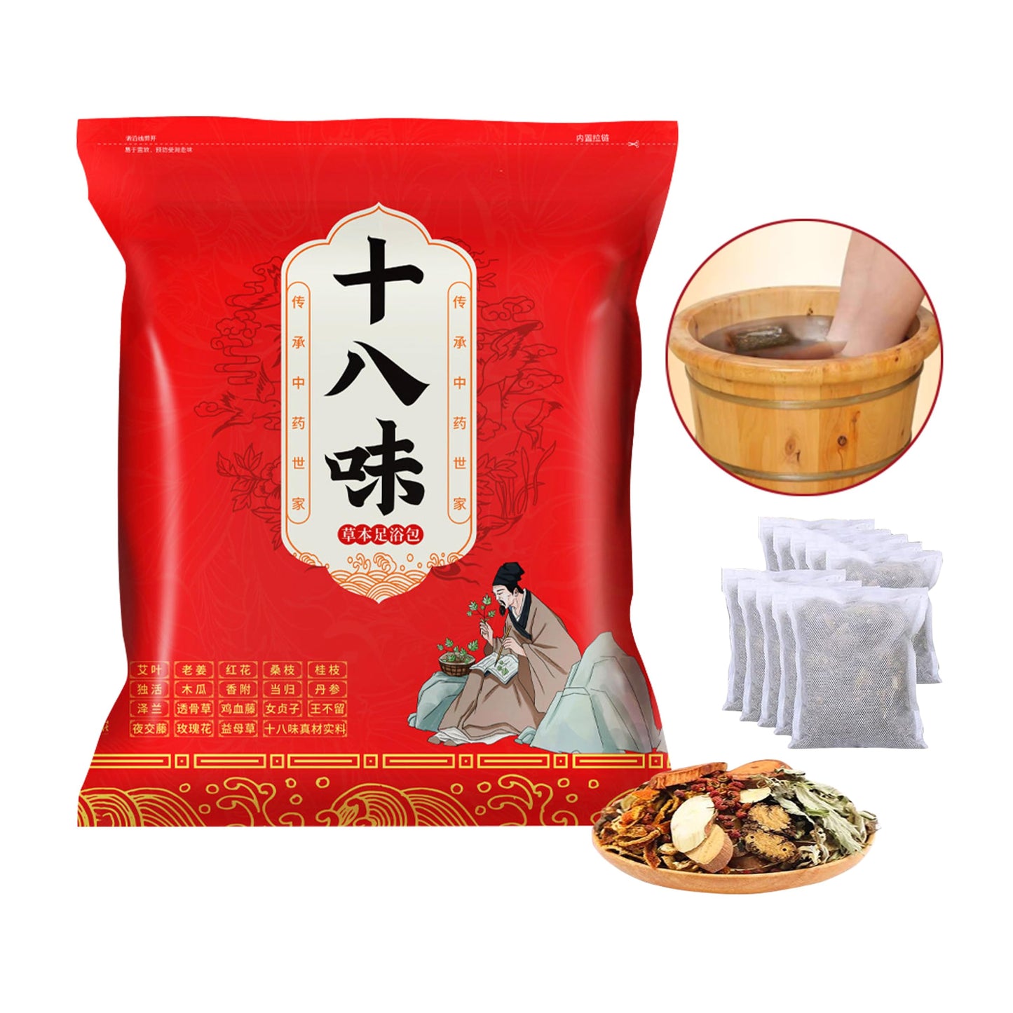 30 PCS Body Detox Foot Soak,Lymphatic Drainage Ginger Foot Soak,Mugwort Foot Detox Soak To Remove Toxins,Herbal Foot Detoxing Soak,Relieve Fatigue,Dispel Cold and Remove Dampness 中草药泡脚足浴包生姜艾叶