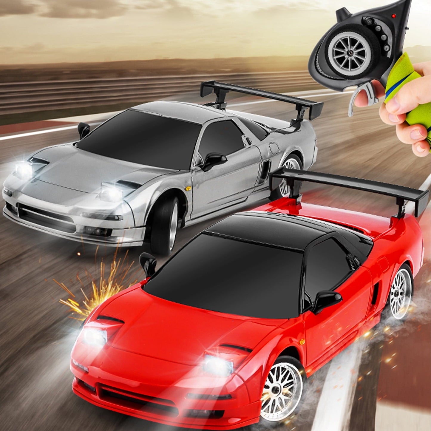 1/18 RC Drift Car 2.4G 2WD RC Car with LED Lights Rechargeable Drift Racing Car for Boys Girls Gifts