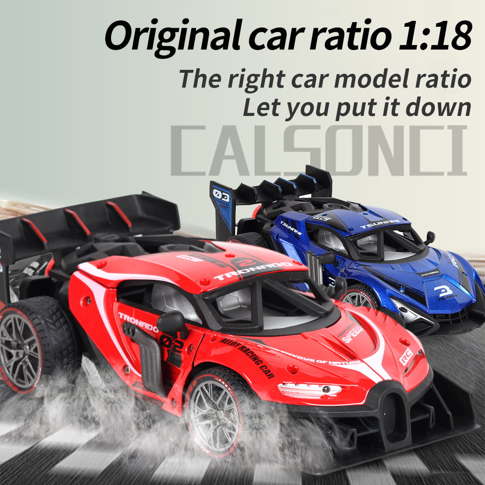 2 Pack Alloy Remote Control Car, 1/18 Scale 2.4g Mhz High-speed Racing Drift Stunt Car, Top Speed 20 Km/h, Waterproof,with Three Rechargeable Batteries and Atomization System, Excellent Xmas Gifts