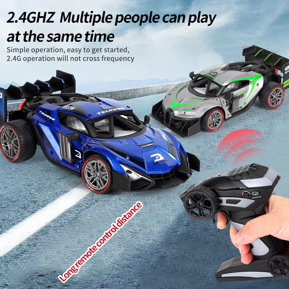 2 Pack Alloy Remote Control Car, 1/18 Scale 2.4g Mhz High-speed Racing Drift Stunt Car, Top Speed 20 Km/h, Waterproof,with Three Rechargeable Batteries and Atomization System, Excellent Xmas Gifts