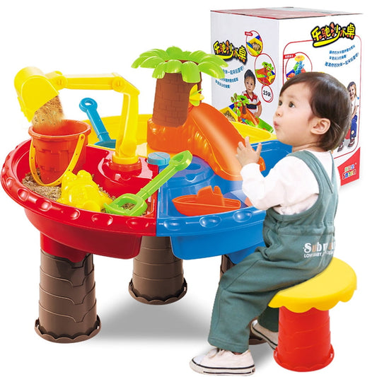 1 Set Children Beach Table Sand Play Toys Set Baby Water Sand Dredging Tools Color Random Color:Beach Table9826-color Box