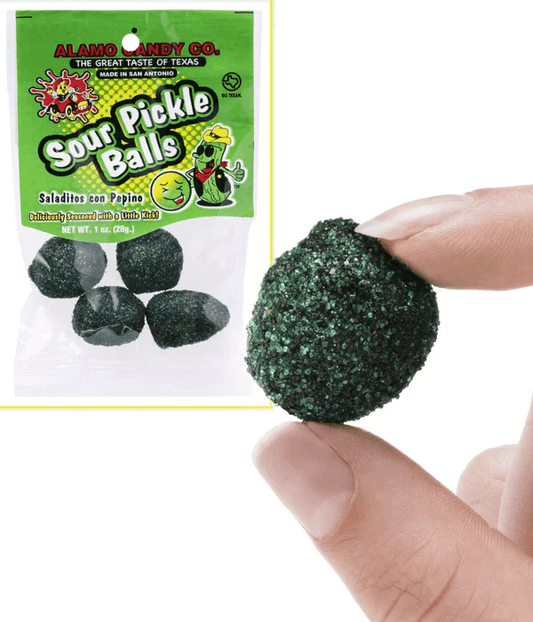 10 Piece(s) Sour Pickle Balls- Intense candies with a pungent sour pickle flavor.