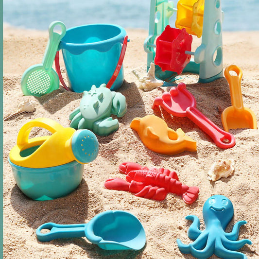 2024 Kids Beach Sand Game Toys Set Shovels Rake Bucket Children Beach Playset Seaside Play Sand Tools 10PCS with Hourglass