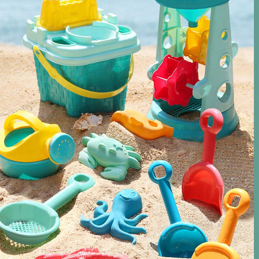 2024 Kids Beach Sand Game Toys Set Shovels Rake Bucket Children Beach Playset Seaside Play Sand Tools 9PCS with Hourglass Castle