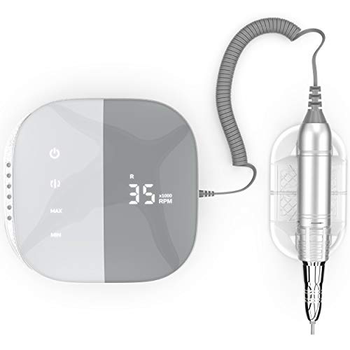 35000RPM Professional Nail Drill with LED Display, Silicone Shock Absorber for Low Noise/Vibration, JEROZA Electric File, Manicure, Shaping, Buffing, Removing Acrylic Nails, Gel Nail Polish, ZINC GRAY