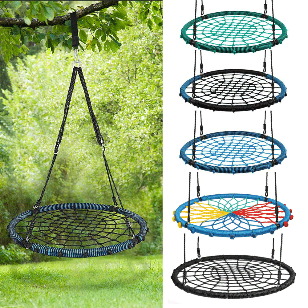 40 Inch Spider Web Tree Swing Round Outdoor Swing With Durable Adjustable Hanging Ropes Easy Install For Kids Capacity 660lbs