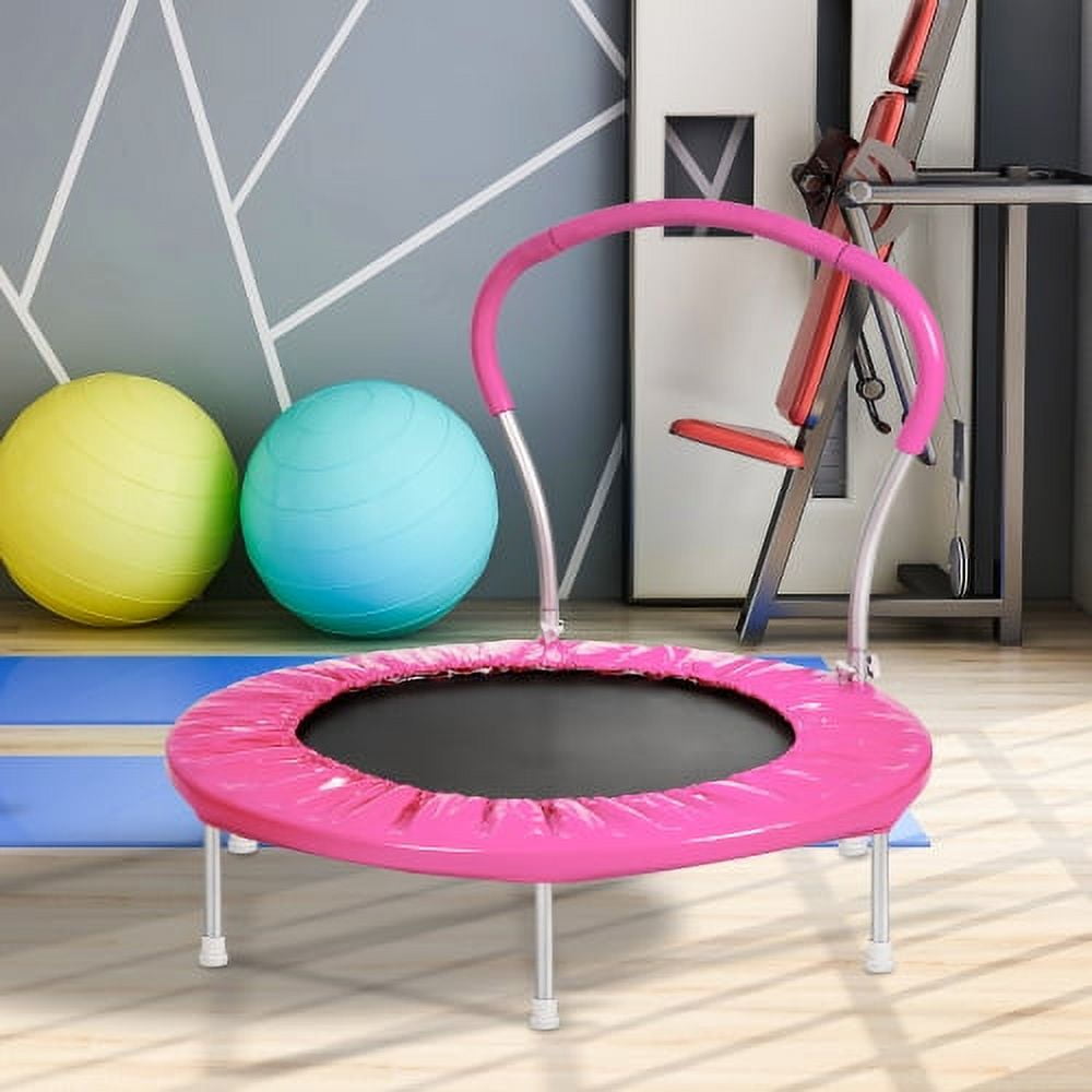 36'' Kids Trampoline with Handrail & Pad Indoor Outdoor Pink
