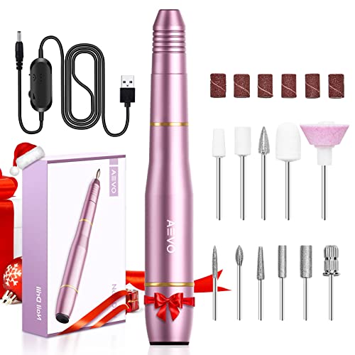 AEVO Electric Nail Drill Kit, Electric Nail Drill Machine, Electric Nail Drill Kit , Upgraded USB Manicure Filer, Sander Polisher, 11X Changeable Filing Bits, Cleaning Brush, 36X Sanding Bands, Pink