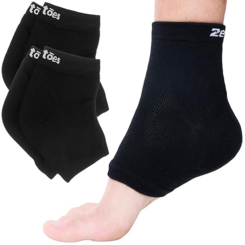ZenToes Moisturizing Heel Socks 2 Pairs Gel Lined Toeless Spa Socks to Heal and Treat Dry, Cracked Heels While You Sleep (Men's Large, Black)