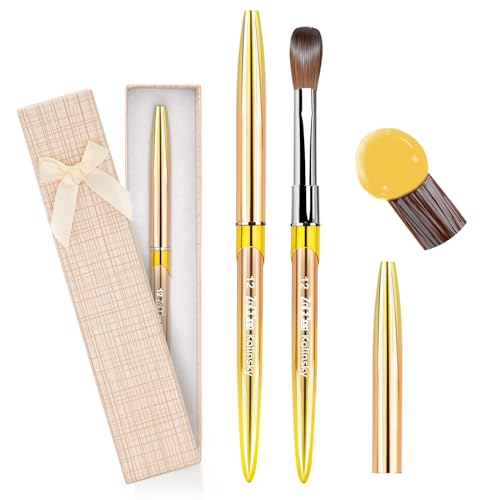 Acrylic Nail Brush - ZoCCee 100% Kolinsky Nail Brushes for Acrylic Application - Acrylic Powder Brush for Nail Art - Nail Brush Acrylic for Professional Manicure DIY Home Salon (#12, Gold)
