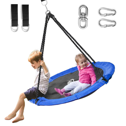 43' 700LBS Saucer Tree Swing for Kids, Waterproof Flying Saucer Swing with Swivel, Hanging Straps, Adjustable Ropes, Round Mat Spinner Swing for indoor/playground swing set, Blue