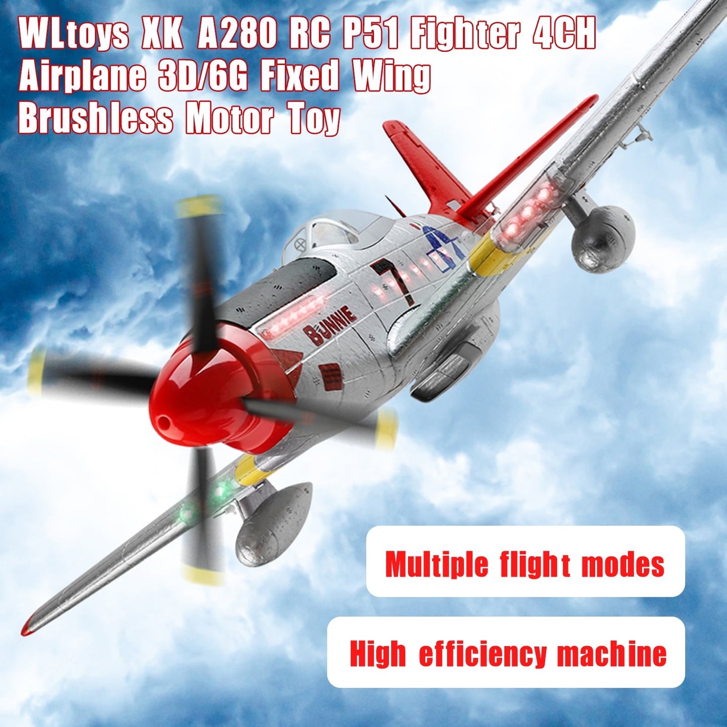 4CH RC P51 Fighter Airplane With Brushless Motor Toy For WLtoys XK A280 Series