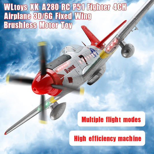 4CH RC P51 Fighter Airplane With Brushless Motor Toy For WLtoys XK A280 Series