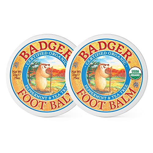 Badger Foot Balm, Organic Tea Tree & Olive Oil Foot Care for Dry Cracked Heels, Cracked Heel Repair for Dry Cracked Feet, Foot Cream Heel Balm, 0.75 oz (2 Pack)