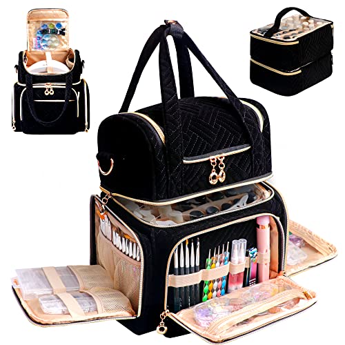 ahzske Nail Polish Organizer Holds 70 Bottles and a Nail Lamp, Nail Bag with 2 Removable Bags and Tools Storage Pockets for Nail Tech, Travel Nail Polish Case (Patent Pending), Black