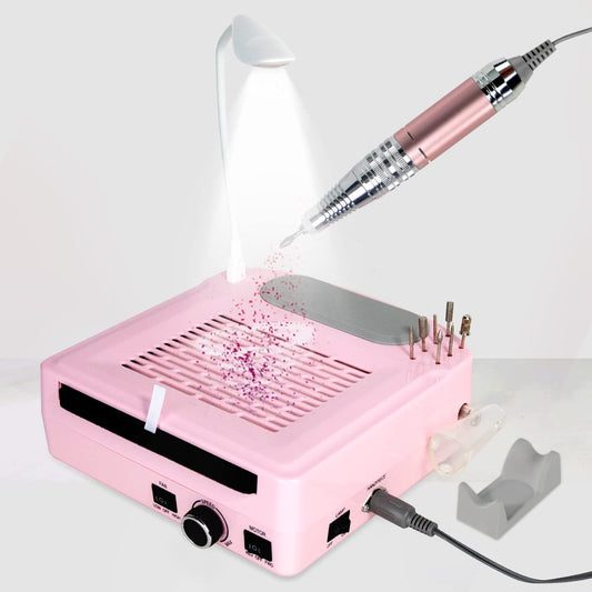 4 in1 Nail Dust Collector, Professional 30000rpm Electric Nail Drill Machine, 45W Nail Dust Collector for Acrylic Nails, Nail Fan Dust Collector with Hand Rest Desk LED Lamp for Salon Home