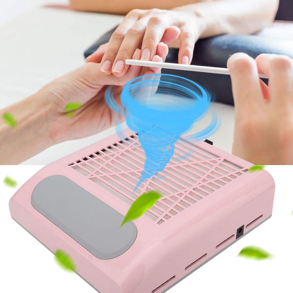 80W Nail Vacuum Cleaner, Nail Dust Collector, Dust Extraction Nail Table, Strong Suction Nail Art Vacuum Cleaner Manicure Tool Nails Accessories for Nail Design(US-rosa)
