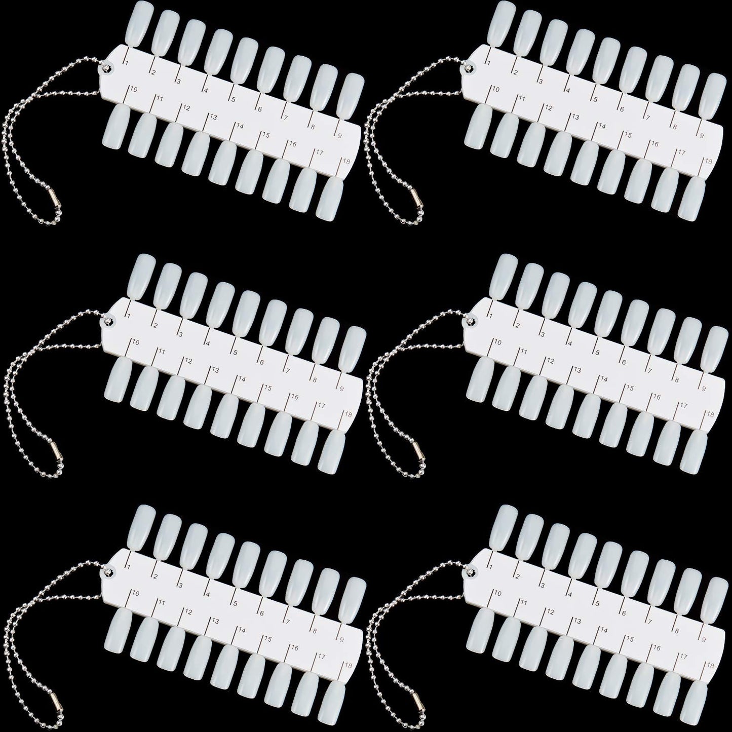 6 Sets 216 Tips Double Layer Nail Color Display Card Plastic Polish Board Nails Display Palette Board with Chain for Nail Design Practice Design Training