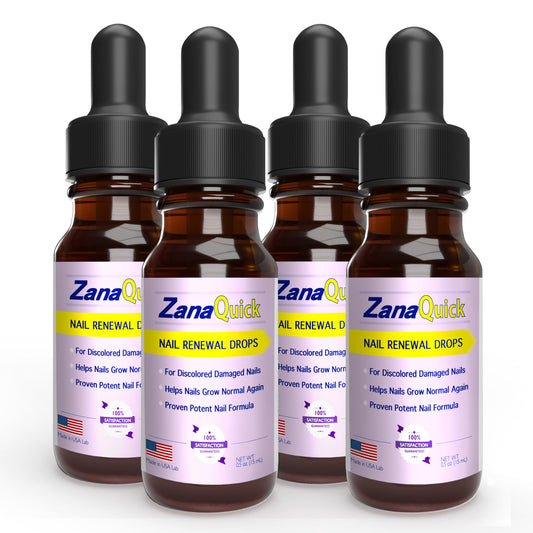 ZanaQuick Toenail Treatment Drops - 4 Pack Extra Strength Nail Repair Solution for Toe Nails & Fingernails - Powerful Nail Care Renewal & Recovery Liquid for Thick, Damaged & Discolored Nails Remedy