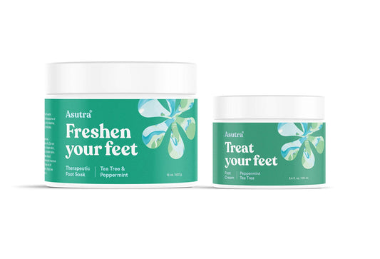 ASUTRA Therapeutic Foot Soak and Moisturizing Foot Cream Bundle | Dead Sea Salt, Peppermint, and Tea Tree | Fights Foot Odor | Softens Calluses, Corns, and Cracked Feet | Pumice Stone Included