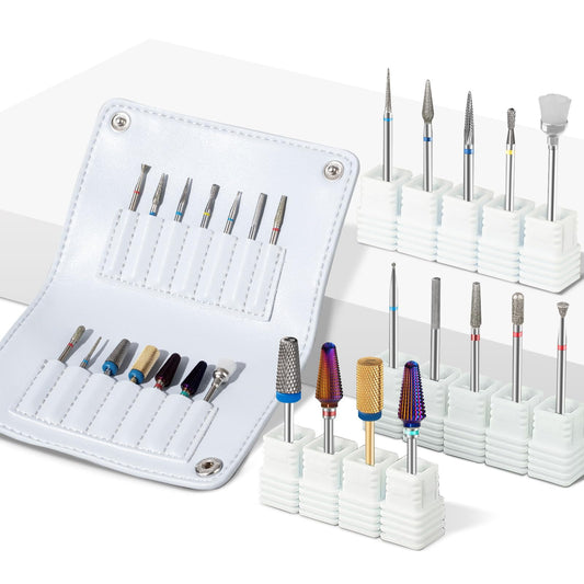 TAYE Nail Drill Bits Set - 14PCS 3/32" Tungsten Carbide Bits for Acrylic Nail Art - Professional Manicure and Pedicure Tools with Holder