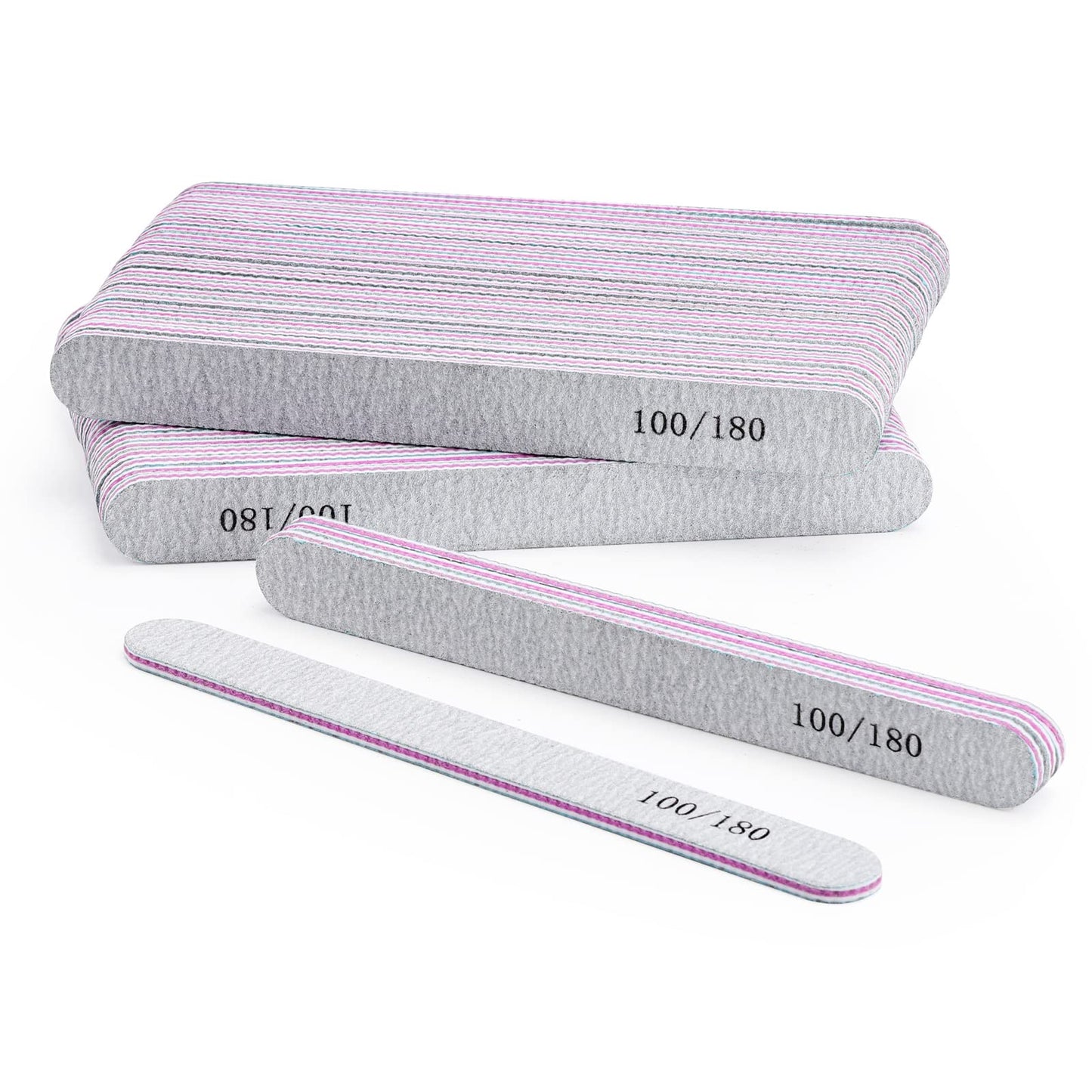 50Pcs Nail Files for Acrylic Nails 100/180 Grit, Reusable Buffering Files Double Sided Emery Boards for Nails