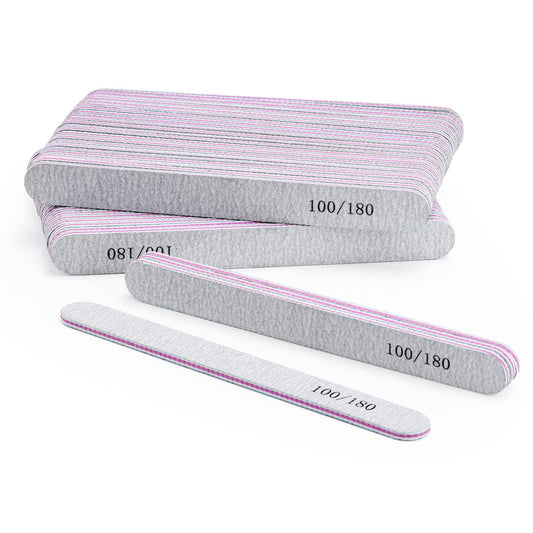 50Pcs Nail Files for Acrylic Nails 100/180 Grit, Reusable Buffering Files Double Sided Emery Boards for Nails