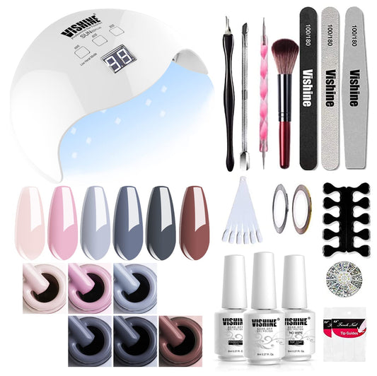 Vishine Nail Lamp Gel Polish Kit, 40W Gel Nail LED UV Light Base Top Coat for Gel Colors Professional Nail Art Manicure Tools
