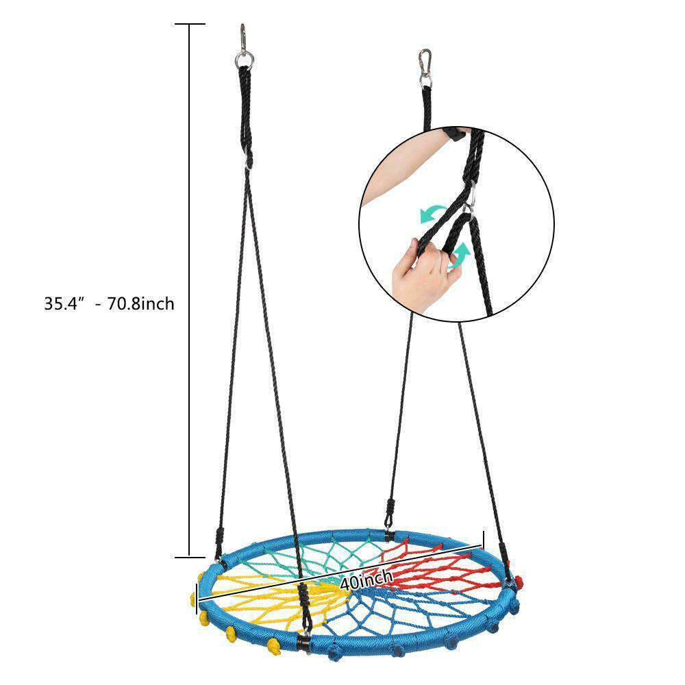 40 Inch Spider Web Tree Swing Round Outdoor Swing With Durable Adjustable Hanging Ropes Easy Install For Kids Capacity 660lbs
