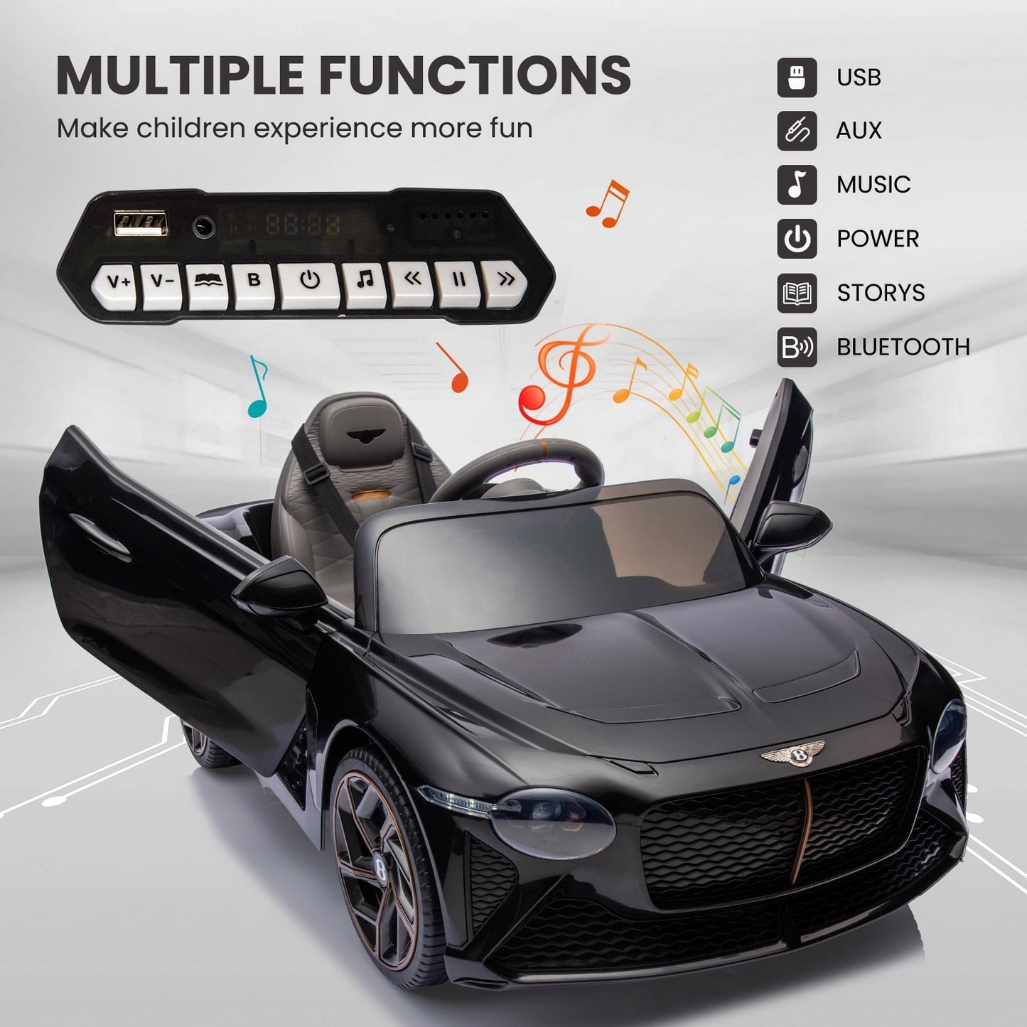 12V Ride on Toy Car, Licensed Bentley Electric Car, Remote Control, 2 Speeds, Kids Cars to Drive Battery Powered Wheels