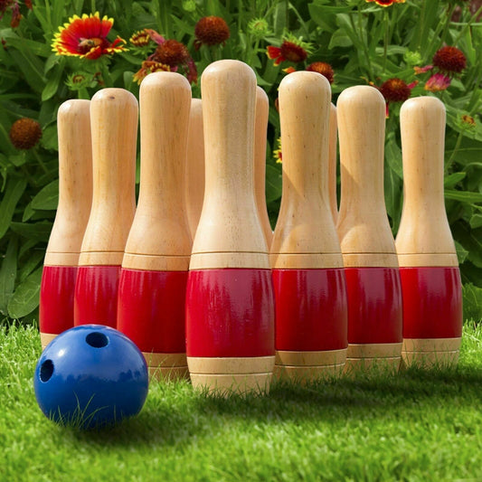 11 Inch Wooden Lawn Bowling Set with Mesh Bag Backyard Family Game