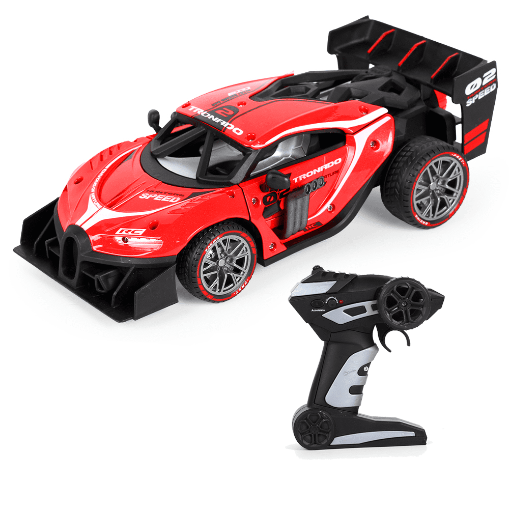 Alloy Remote Control Car, 1/18 Scale 2.4g Mhz High-speed Racing Drift Stunt Car, Top Speed 20 Km/h, Waterproof,with One Rechargeable Batteries and Atomization System, Excellent Xmas Gifts(Red)